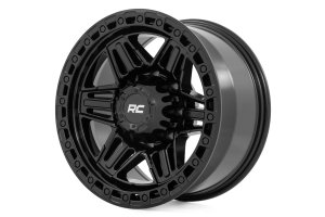 Wheel - Rough Country - 76 Series, Simulated Beadlock, 17x9, +0mm Offset, 5x4.5 Bolt Pattern - Gloss Black
